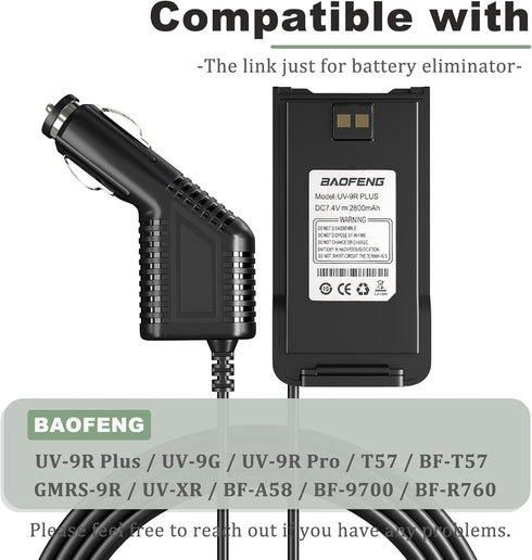 BAOFENG UV-9R Plus Battery Eliminator Car Charger for UV-9G Radio DC7.4V Replacement UV-9R Pro Walkie Talkie Battery Walikie Talkie Accessories...