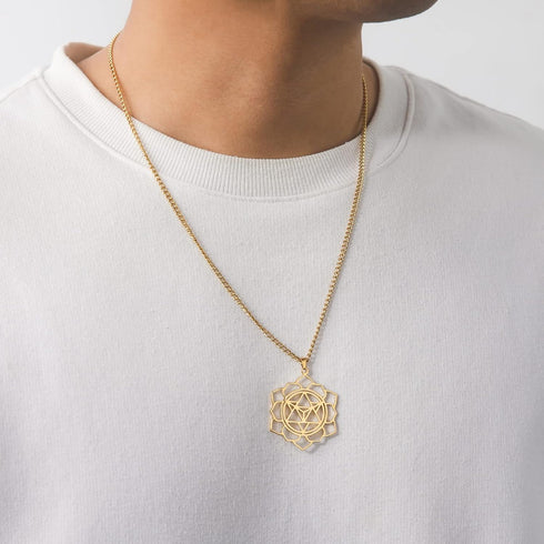VASSAGO Merkabah on Flower of Life Necklace Mandala Necklace Geometry Star Tetrahedron Merkaba Pendant Necklace Buddhist Lotus Flower Mandala Pend...