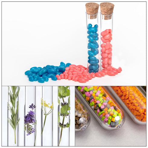 PATIKIL 9ml Plastic Test Tubes with Cork Stoppers, 40Pcs 100x15mm Tubes for Scientific Party Decoration Candy Bead Storage Bath Salt Lab Use, Clea...