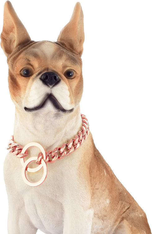 Dog Chain Collar High Rose Gold Polished 12MM Stainless Steel Cuban Link Strong Heavy Duty Chew Proof Walking Chain Leash Collar for Small Medium ...
