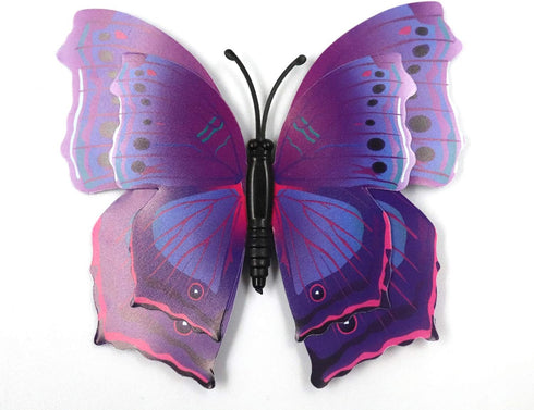 12 Pcs Purple Butterflies Double Wings Refrigerator Magnets Wall Decal Removable Sticker Decoration for Home Kitchen Kids Room Bedroom Office Them...