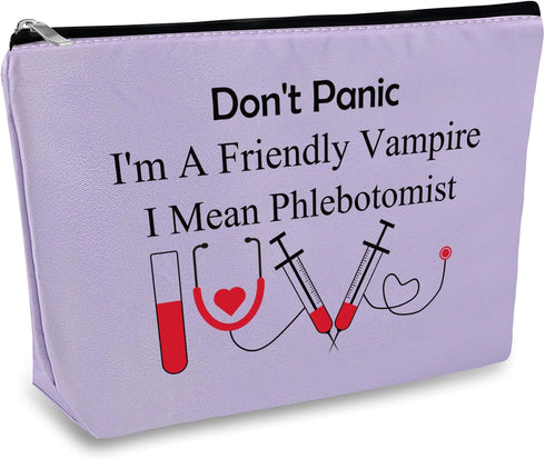 Funny Nurses Phlebotomist Gifts Makeup Bag for Women Phlebotomy Technician Appreciation Gift Thank You Gift Purple Cosmetic Bag Pouch Nurses Day B...