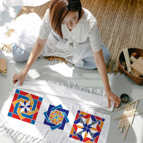 FINGERINSPIRE 6 Pcs Sunshine Barn Quilt Stencil 7.87x7.87 inch Kaleidoscope Quilt Block Painting Stencil Plastic Geometric Patterns Stencil Reusab...