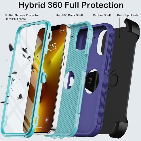 for iPhone 13 Pro Max Case with Belt Clip Holster & Kickstand,Built-in Screen Protector,Heavy Duty Shockproof Drop Protection Military Grade Full ...