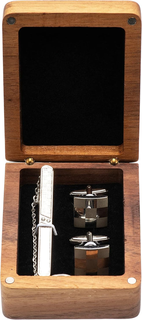 Real Black Walnut Wooden Cufflinks Box,Small Vintage Tie Clip Display Storage Case...