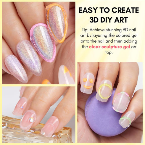 Makartt 3D Gel Nail Art Sculpting Gel Nail Glue 15g No Wipe Clear Gel Polish for Nail Designs and DIY Nail Art - for Drawing, Molding, Sculpture a...