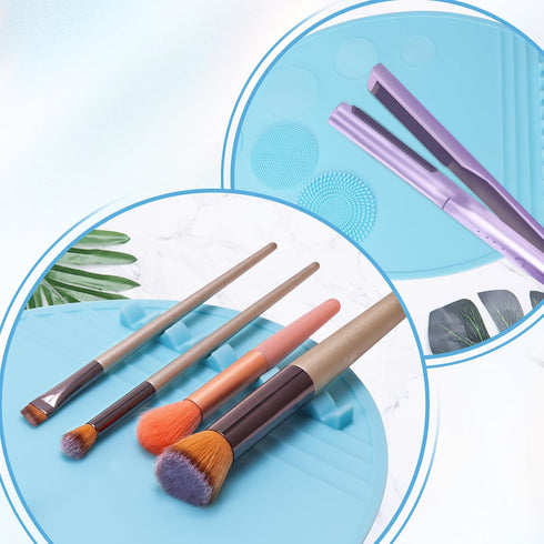 Makeup Mixing Palette, 3-in-1 Silicone Makeup Palette Tray with Brush Cleaner and Makeup Holder, Foldable Makeup Brush Cleaner Mat for Mixing Foun...