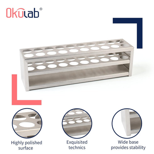 Test Tube Rack, 20 Holes Stainless Steel Test Tube Rack, with Extended Edges Providing Handles, Suitable for Tubes of Dia.?21mm, Round Holes Test ...