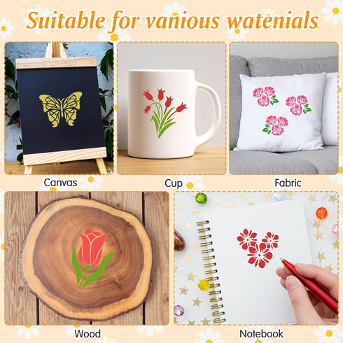 64Pcs Flower Stencils for Painting 3 Inch Plastic Stencils for Crafts Rock Painting Stencils Reusable Stencils for Painting on Wood Wall Tile Home...