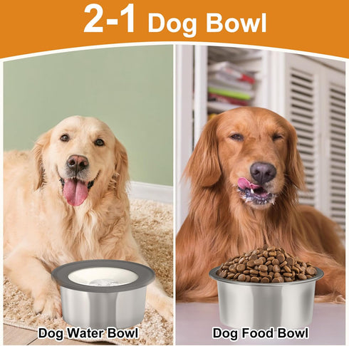 No Spill Water Bowl for Dogs, 2L/70oz Stainless Steel Dog Water Bowl Splash Proof Pet Water Dispenser, Slow Drinking Bowl for Messy Dogs, Cats...
