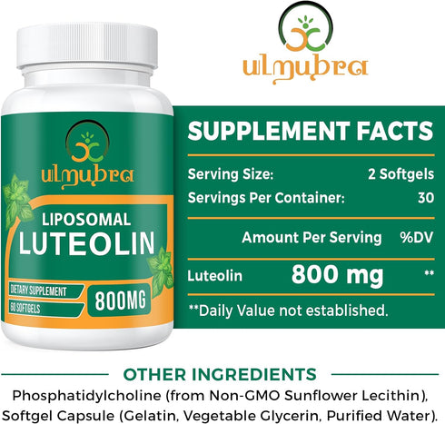 800 MG Liposomal Luteolin Supplement - Maximum Absorption, Premium Antioxidant Supplement for Brain & Overall Well-being, 60 Softgels - 30-Day Sup...