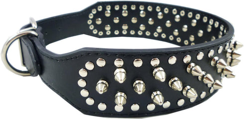 Dogs Kingdom Faux Leather Spiked Studded Dog Collar pet collar Pitbull, Boxer Black L...