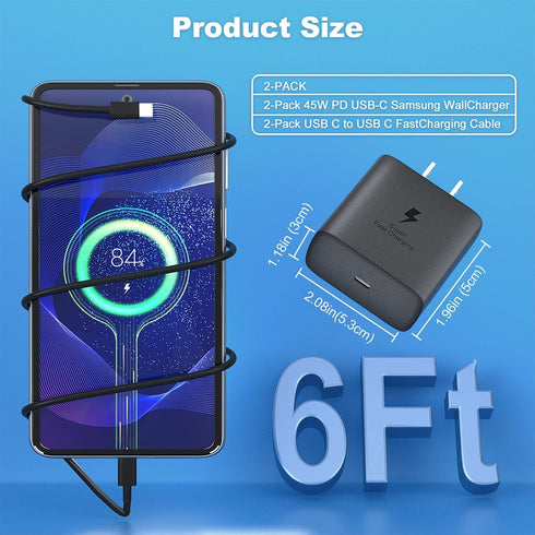 45W Samsung Charger Type C Super Fast Charging 2Pack USB C Android Charger for Samsung Galaxy S23 Ultra/S23/S23+/S22/S22 Ultra/+/S20/S21, i Phone ...