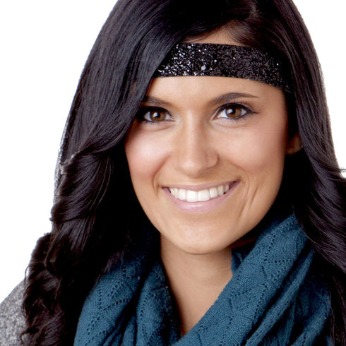 Hipsy Adjustable No Slip Cute Fashion Black Headbands for Women Gift Packs (Black Sparkly Headband 4pk)...