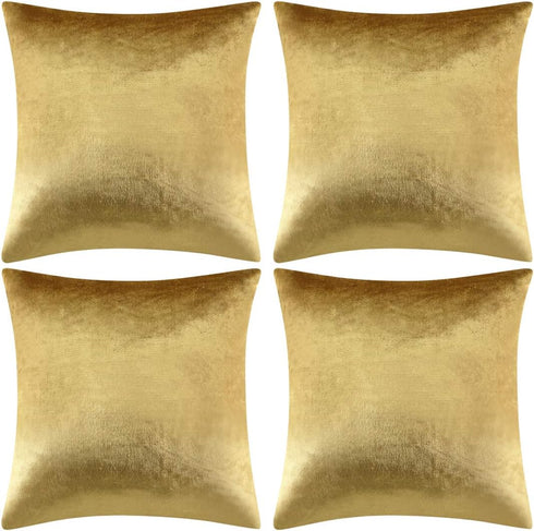 GIGIZAZA Velvet Gold Pillow Covers 18x18?Pack of 4 Decorative Throw Pillow Soft Covers Square Couch Pillow Modern Covers Living Room Luxury Cushio...