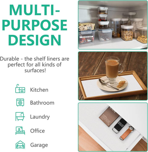 White Shelf Liners for Kitchen Cabinet Non Adhesive Drawer Liner for Kitchen Waterproof Refrigerator Liners for Shelves Fridge Mats Plastic Cupboa...