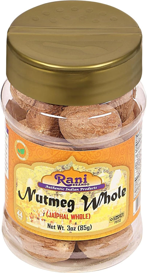Rani Nutmeg (Jaiphul) Whole Spice, 17-19 Pieces, 3oz (85g) PET Jar ~ All Natural | Vegan | Gluten Friendly | NON-GMO | Kosher | Indian Origin...