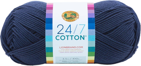 Lion Brand Yarn (1 Skein) 24/7 Cotton® Yarn, Navy, 558 Foot (Pack of 1)......