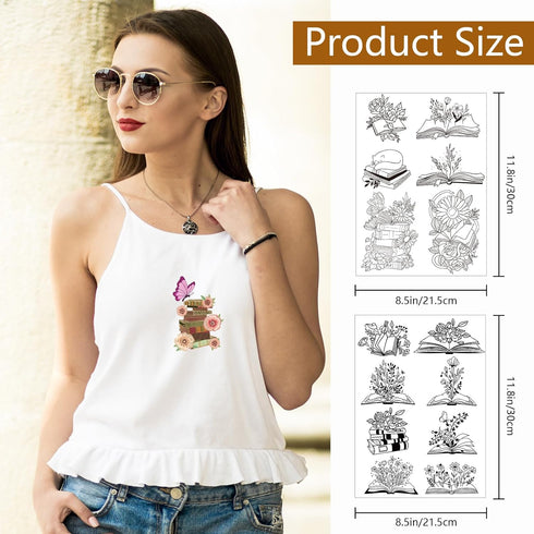 Water Soluble Embroidery Patterns Stabilizers - Rngmsi 2 Sheets Book Lover Stick and Stitch Embroidery Paper Wash Away 14 Pcs Cat Flower Embroider...