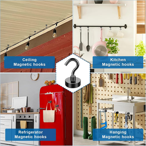 LOVIMAG Black Magnetic Hooks, 25lbs Strong Magnetic Hooks Heavy Duty with Epoxy Coating for Refrigerator, Magnetic Cruise Hooks for Hanging, Class...