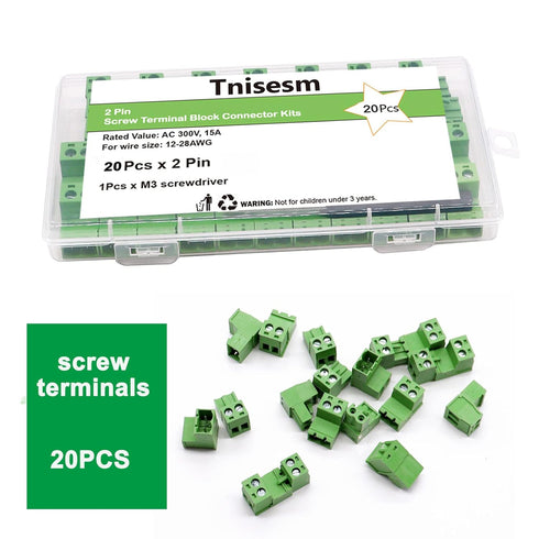 Tnisesm 16Pcs 2 Pin Screw Terminal Block Connector 5.08mm Pitch Pluggable with 2 Pin Phoenix Plug 300V 15A for 28-12AWG Cable...