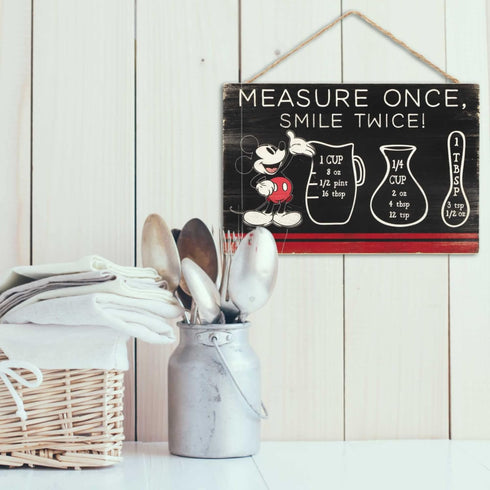 Disney Mickey Mouse Hanging Wood Measuring Sign - Measure Once, Smile Twice for Kitchen or Dining Room...
