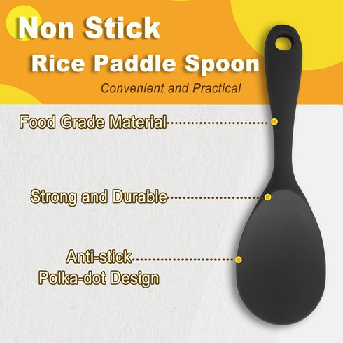 Vonty 2pcs Silicone Non Stick Heat Resistant Rice Paddle Spoon 8.8 Inch, Black...