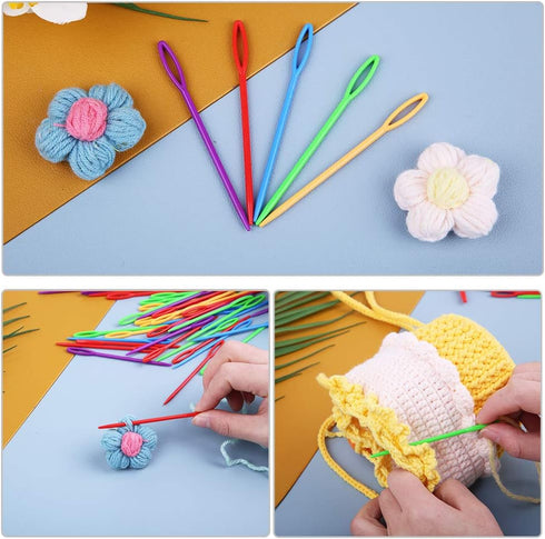 50 PCS Colorful Large Eye Plastic Sewing Needles, 3.54 Inch Yarn Needles Plastic Weaving Needles Embroidery Needles Safety Lacing Needles Learning...