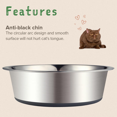 2 Pack Stainless Steel Cat Bowls, Premium Metal Cat Bowls with Non Slip Rubber Bottom, Dishwasher Safe, Easy to Clean, 2 Cup, Gray Bottom...