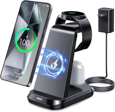Wireless Charger for Samsung Phones Watch Earbuds(Not for Z Flip & A Serie-Phone), SWIO 3 in 1 Charging Station for Samsung Watch 6/5/4/3, S24 S23...