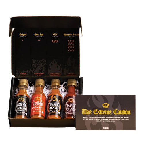 Mini Hot Sauce Challenge Box by Tabañero, Original, Extra Hot, XXX Hot & Dragon’s Breath, Hot Sauce Gift, Gluten Free, All Natural, Low Sodium, Ve...
