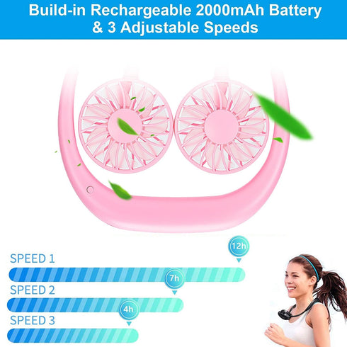RJVW Portable Neck Fan, Hand Free Personal Hanging Neck Sports Fan USB Rechargeable (3 Speed Adjustable) Wearable Cooling Head Fan,360 Degree Free...
