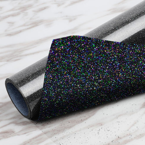 TransWonder Black Glitter HTV Glitter Heat Transfer Vinyl 12inx5ft. Glitter HTV Vinyl Iron on Vinyl for Cricut T Shirts (Galaxy Black)...