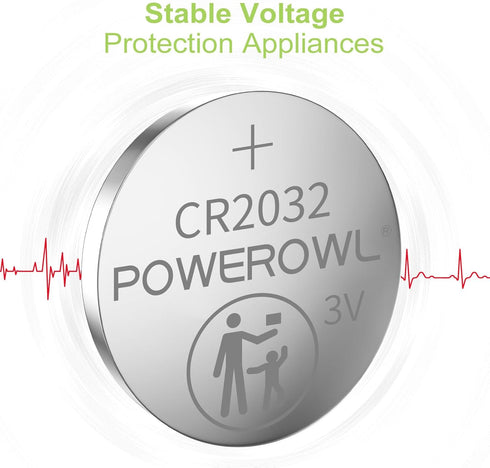 POWEROWL High Capacity CR2032 Battery (20-Pack) 3v Lithium Batteries, 10 Years Leak-Free, Long Lasting Cr 2032......