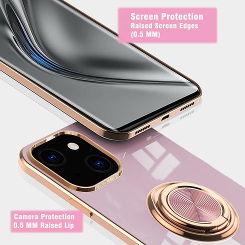 aowner Compatible with iPhone 13 Pro Max Ring Holder Stand Case Glitter Plating Rose Gold Edge 360 Rotation Kickstand for Women Slim Soft Flexible...