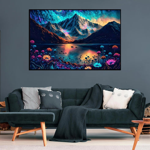 5D DIY Diamond Art Mountain Lake Flowers Large Size Diamond Painting Kits for Adults,Full Drill Crystal Rhinestone Arts and Crafts,Gem Art Paintin...