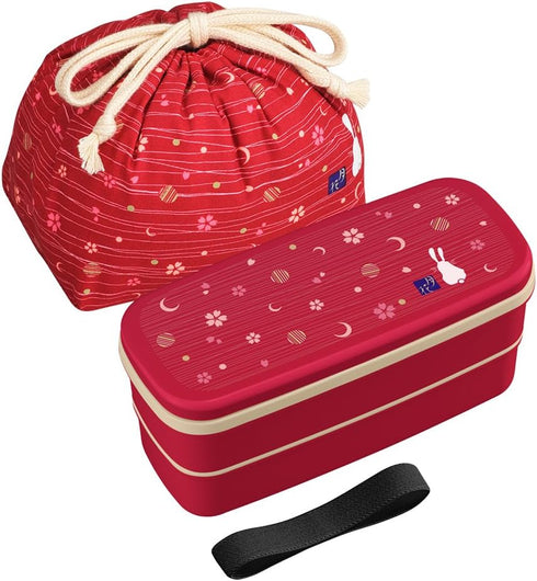 OSK Japanese Traditional Rabbit Moon Bento Box Set, PW-28C Renewal Version, Microwave-safe, Dishwasher-safe, Chopsticks, Bento Bag, Red...