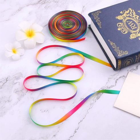 Teemico 50 Yards Satin Ribbon Gradient Rainbow Printed Double Side Satin Polyester Ribbon for DIY Handmade (9mm Wide)...