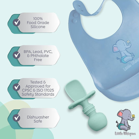 LittleWhispers Baby Silicone Spoons - Self Feeding 6 Months - Infant, Toddler, & Kid Friendly Utensils - First Stage, Baby Led Weaning - 4 Pack Ut...