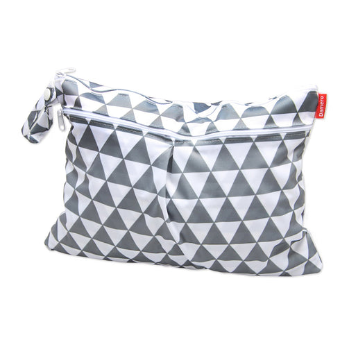 Damero 2pcs Travel Wet and Dry Bag with Handle for Cloth Diaper, Pumping Parts, Clothes, Swimsuit and More, Easy to Grab and Go (Small, Gray Trian...
