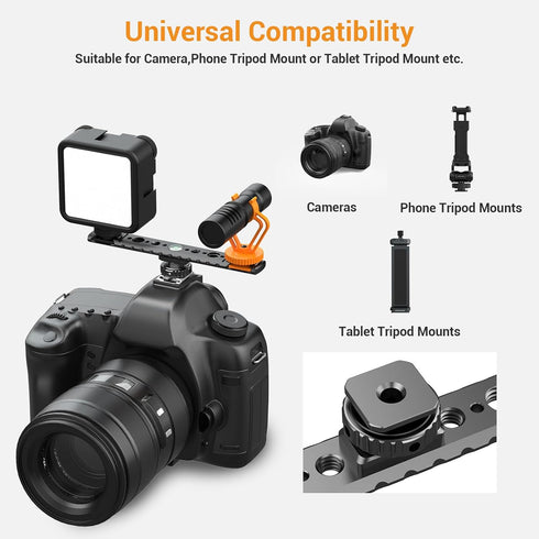 Dual Cold Shoe Mount Bracket?Aluminum Dual Hot Shoe Extension Bar?Lightweight Cold Shoe Mount Adapter?Extension Bracket with Shoe Mount 1/4 Thread...
