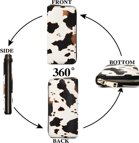 Cow Print Wallet Western Highland Cow Stuff Mother’s Day Gifts for Women Cowhide Ladies Slim Purse Credit Card Holder...