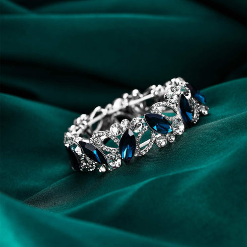 Flyonce Wedding Bridal Marquised Rhinestone Crystal Elastic Stretch Bracelets for Women...