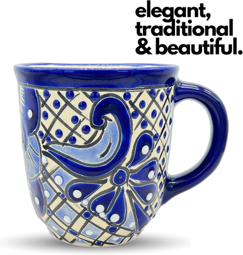 Talavera Mug - Hand Painted Mexican Coffee Mug - Authentic Mexican Decor - Blue and White - Taza Mexicana Azul Blanco...