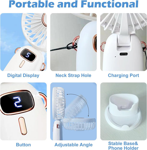 Portable Fan, Personal Fan, 5-IN-1 Handheld Mini Fan, USB Rechargeable Fan, 3000mAh Battery with 5 Speed, Portable Travel Fan for Women Men Home O...
