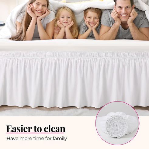 RIMELA White Bed Skirt Queen Size 15 Inch Drop, Elastic Bed Skirting for Bed Base and Frame, Bedding Dust Ruffle Easy to Install, Lightweight Wrap...