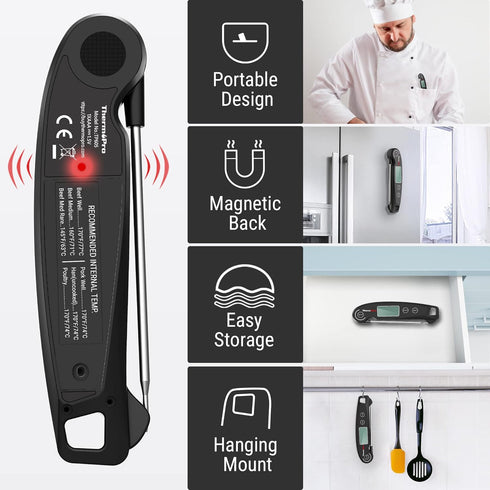 ThermoPro TP605 Instant Read Meat Thermometer Digital for Cooking, Waterproof Food Thermometer with Backlight & Calibration, Digital Probe Cooking...