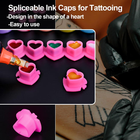 200PCS Tattoo Ink Caps Heart Shaped Tattoo Ink Cups Spliceable Disposable Pigment Caps Plastic Ink Caps with Base Ink Caps for Tattooing Permanent...