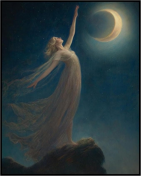 Posterizer 1 pcs-ethereal dreamy woman reaching for the moon-Fantasy & Fiction Art-Gift for Men Women Teens-Living Room Bedroom Decor- unframed wa...