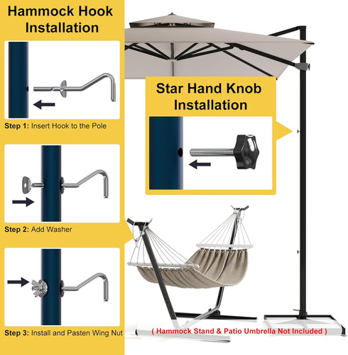 Replacement Hammock Hooks & Hand Knobs Kit 8 Pcs, Heavy Duty Hooks Fit 3/8" Diameter 1-1/4 to 2" Long Hole, M8 x 40mm Star Hand Knobs, Hammock Com...